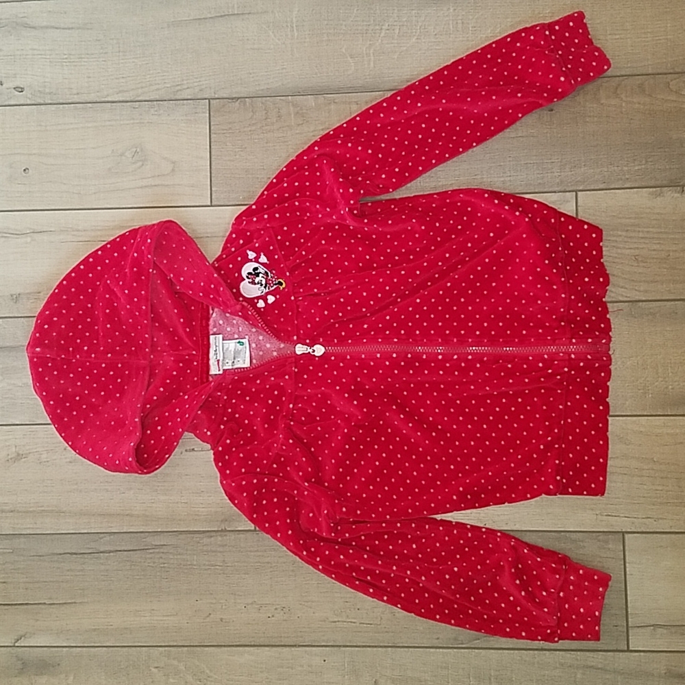 Disney Parks Walt Disney World Minnie Mouse Polka Dot Velvet Hooded Sweatshirt